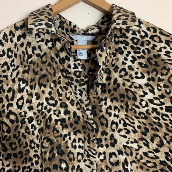 [H&M] Size: 4 Brown & Black Leopard Animal Print Long Sleeve Button Down Top - Picture 2 of 9